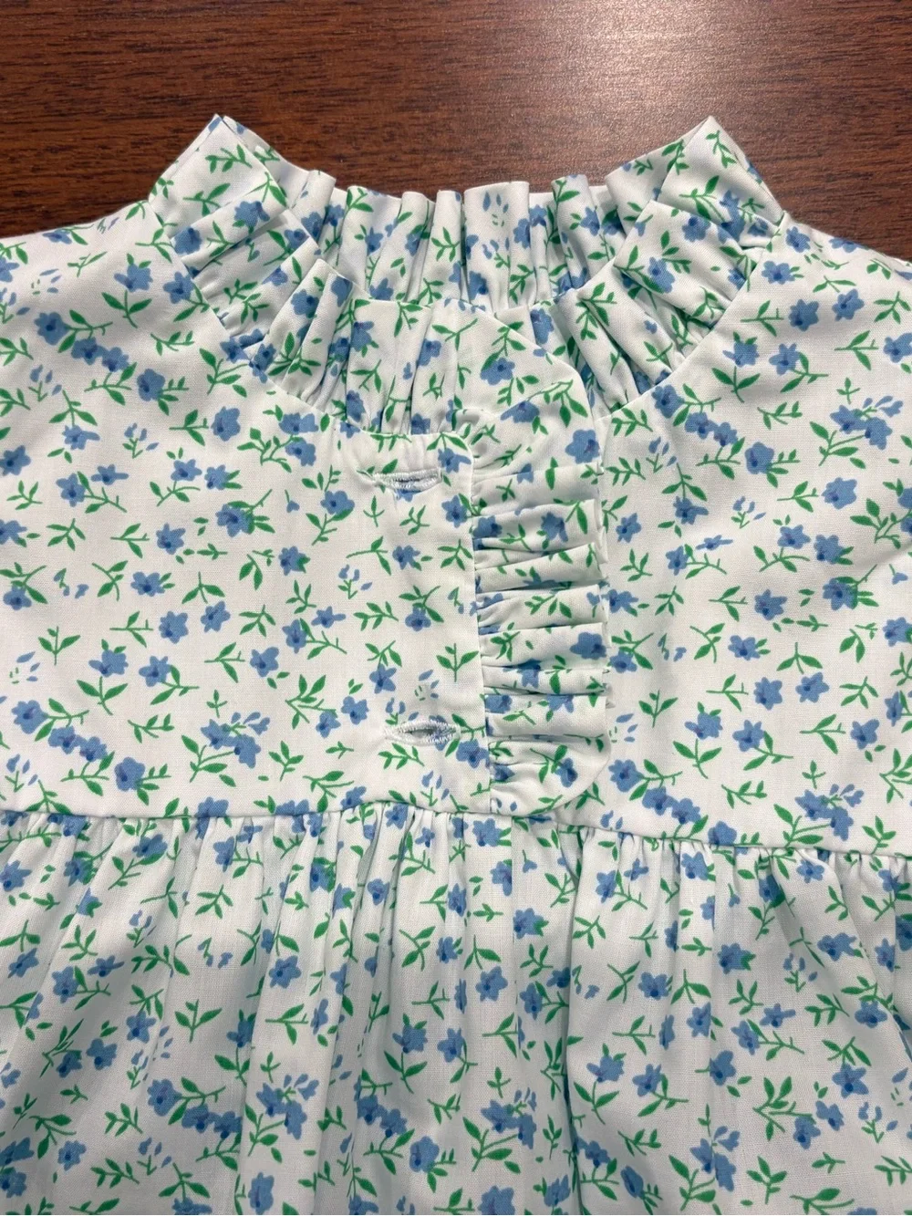 Little English White Romper with Blue & Green Floral Print